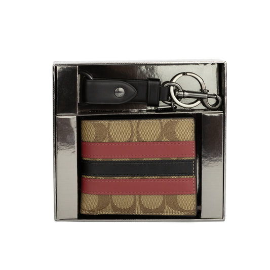 Coach Men's Boxed Id Billfold Wallet And Key Fob Gift Set In Signature Canvas - Tan Multi
