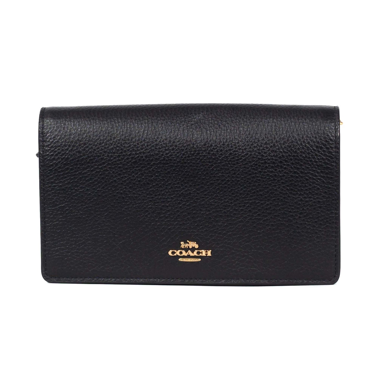 Coach Anna Foldover Crossbody Clutch Refined Pebble Leather Eight Credit Card Slots Full-Length Bill Compartment Inside Zip Pocket Snap Closure Outside Slip Pocket Detachable Strap Versatile Design
