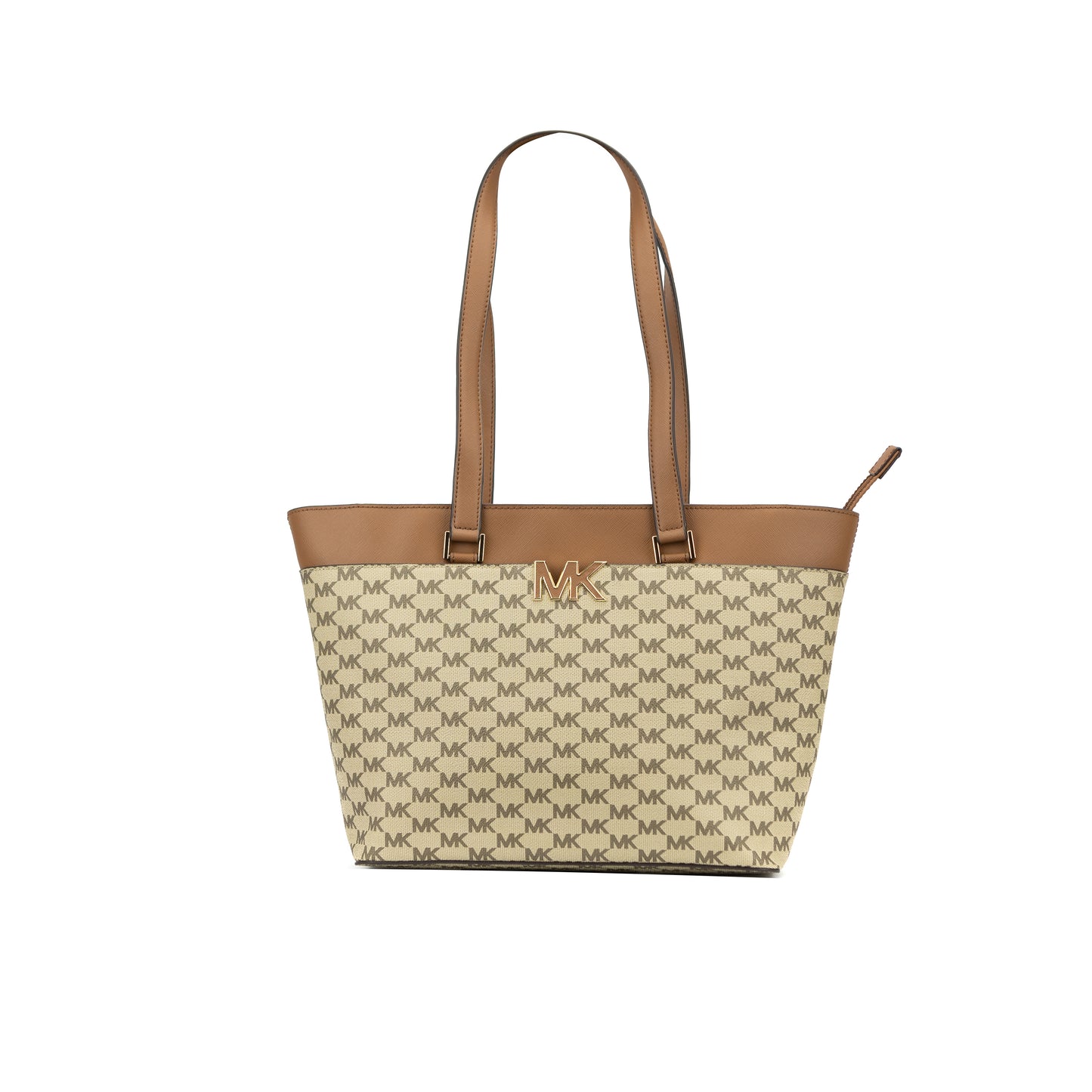 MICHAEL KORS Florence Large MK LOGO Top Zip Tote NATURAL/LUGGAGE - 38S1CRET3V