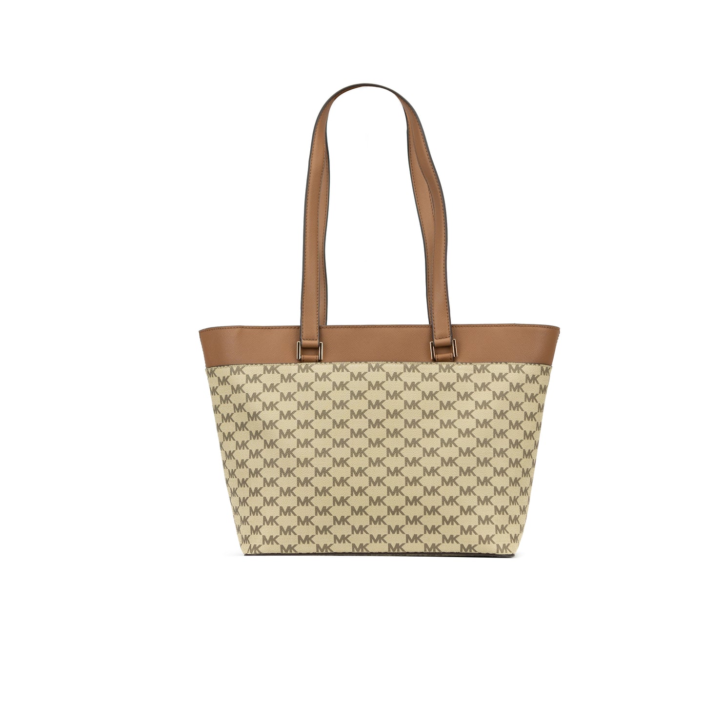 MICHAEL KORS Florence Large MK LOGO Top Zip Tote NATURAL/LUGGAGE - 38S1CRET3V
