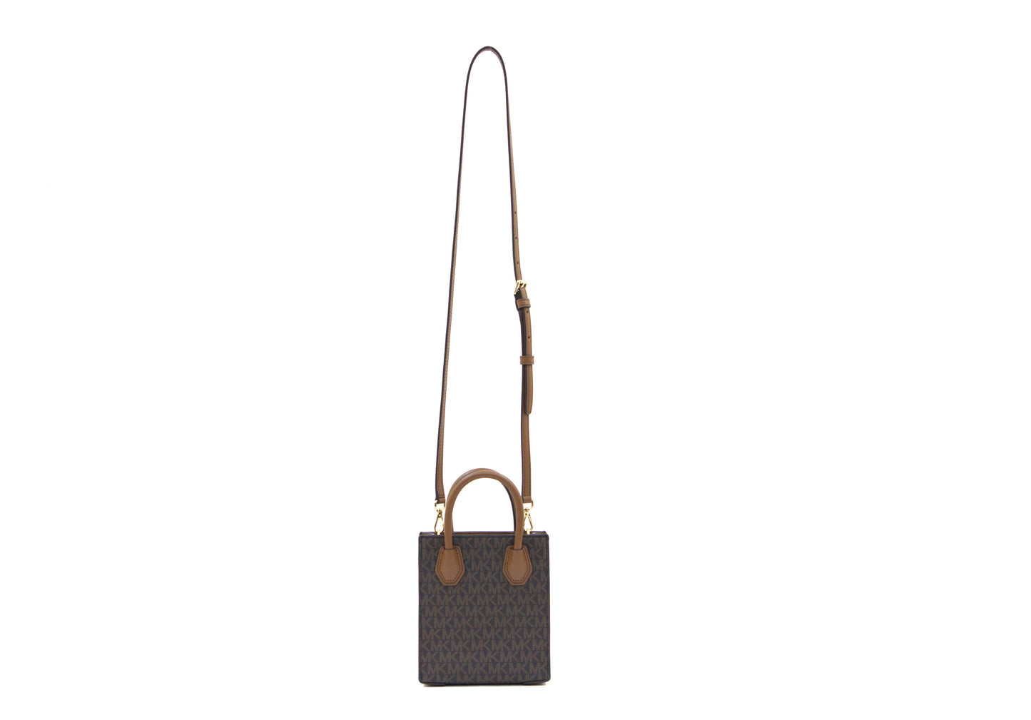 Michael Kors Mercer XS Pebbled Leather MK Signature Satchel Crossbody Bag - Brown