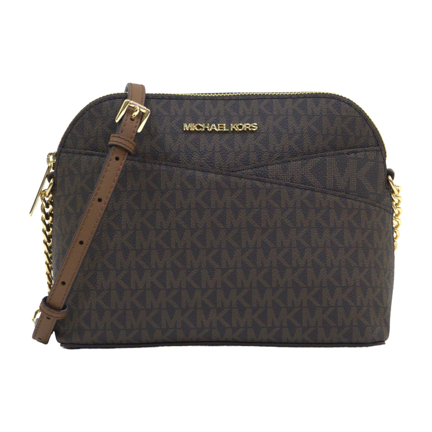 Michael Kors Jet Set Travel Medium Logo Brown Dome Crossbody Bag