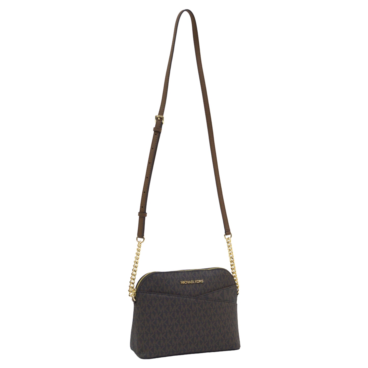 Michael Kors Jet Set Travel Medium Logo Brown Dome Crossbody Bag