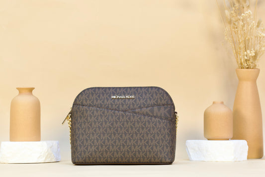 Michael Kors Jet Set Travel Medium Logo Brown Dome Crossbody Bag