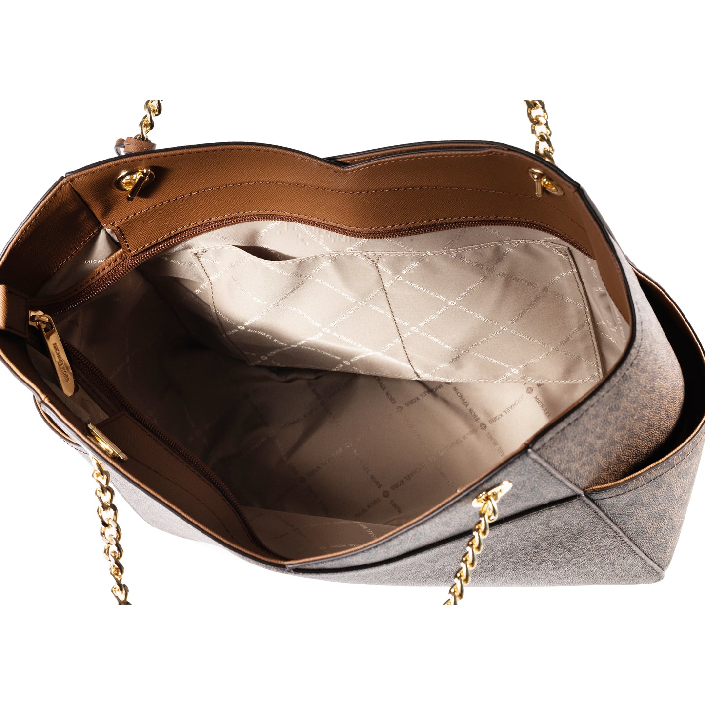 Michael Kors MK Signature Jet Set Travel Large Chain Shoulder Tote - Brown