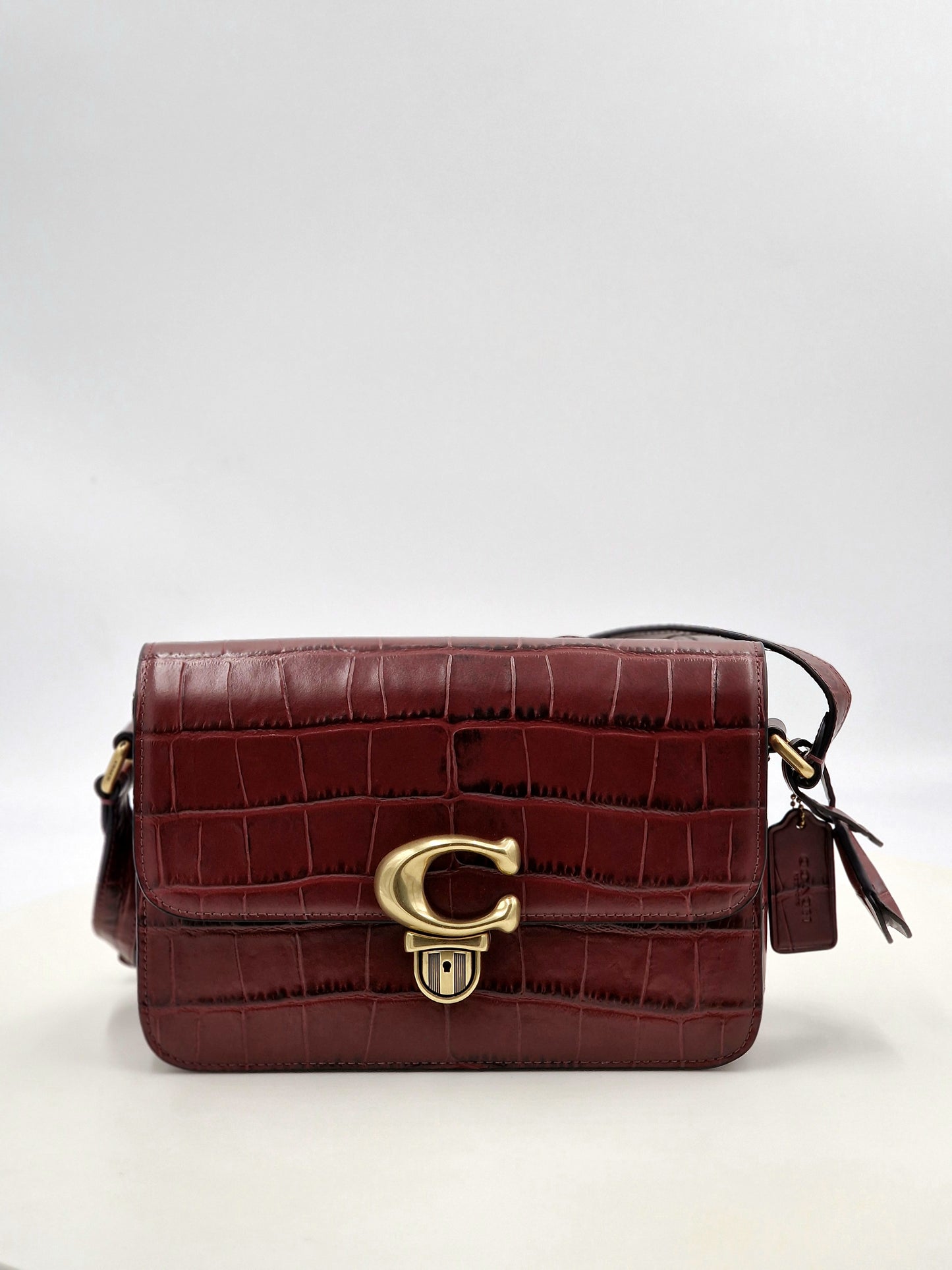 Coach - Studio Embossed Croc Shoulder Bag - Wine Red - C6640