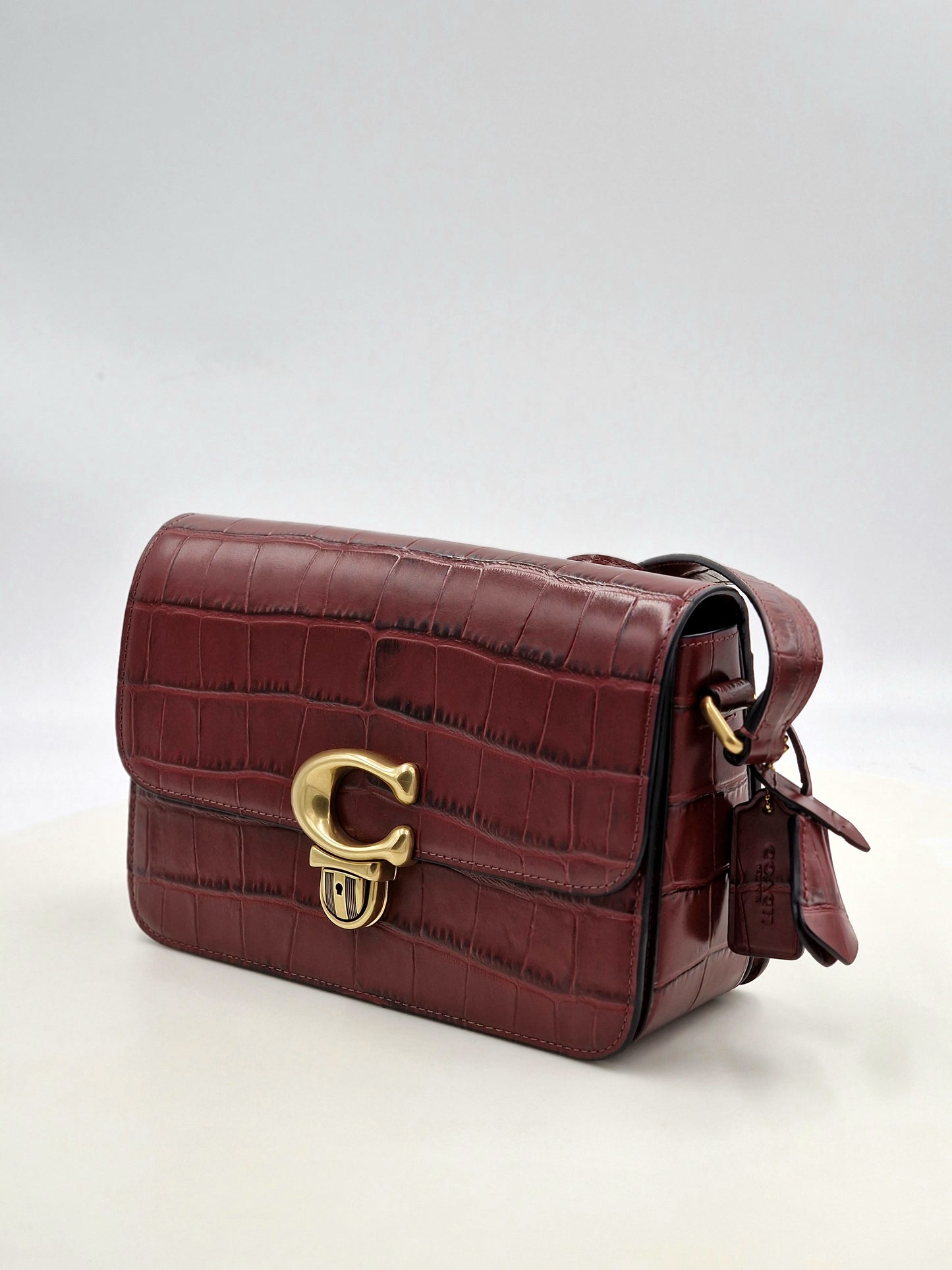 Coach - Studio Embossed Croc Shoulder Bag - Wine Red - C6640