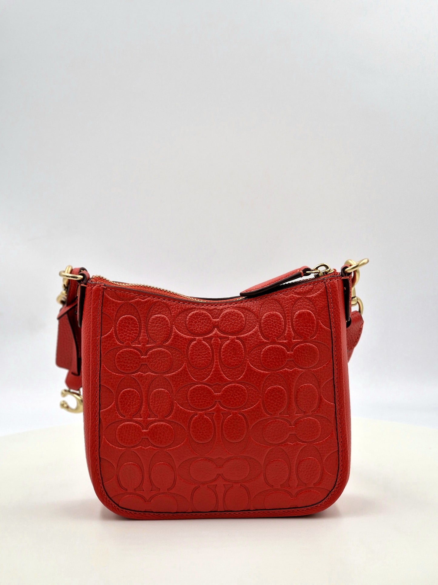 Coach Embossed Signature Leather Chaise Crossbody 19 in Red