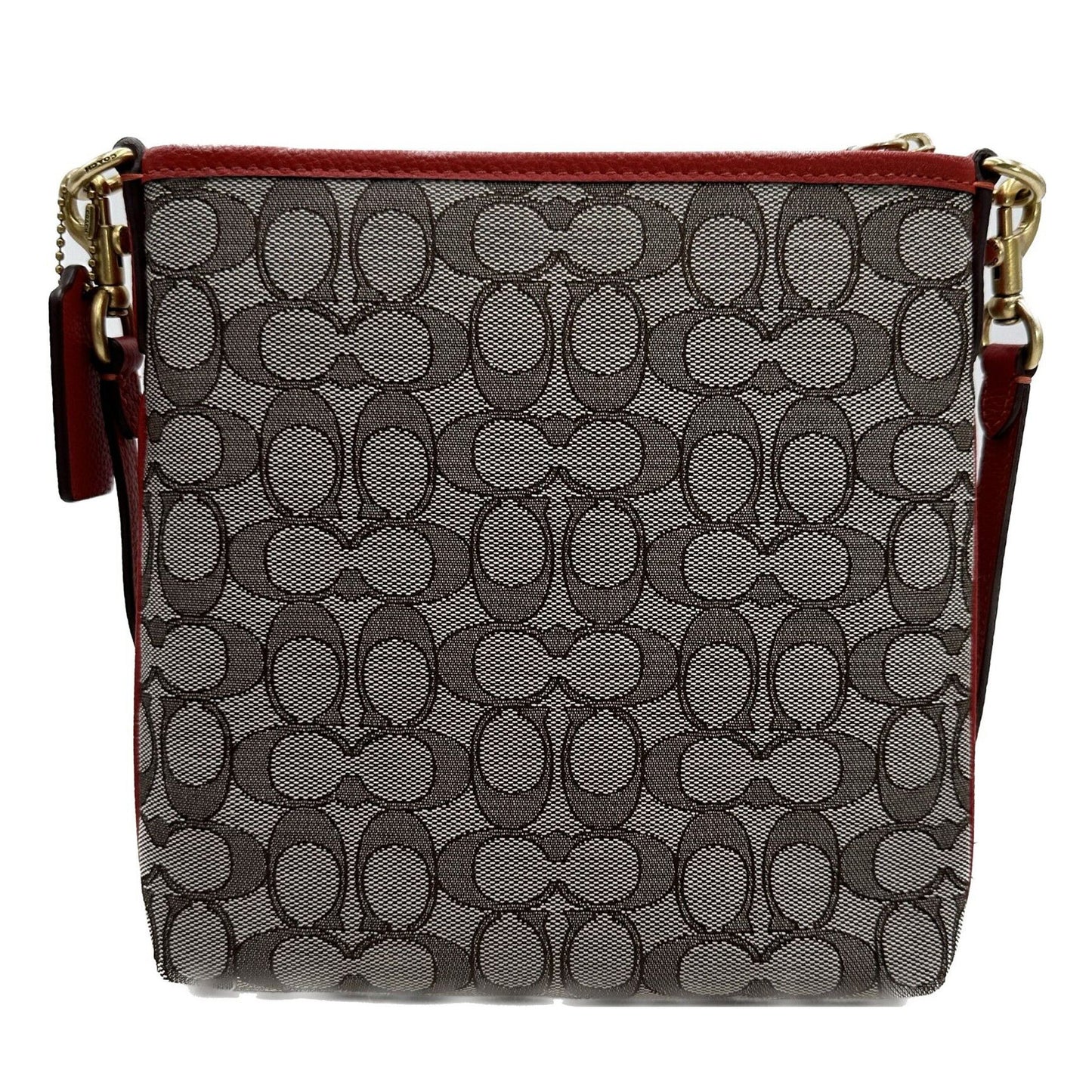 Coach Women's Boxed Kitt Messenger Crossbody In Signature Jacquard - Brown / Red