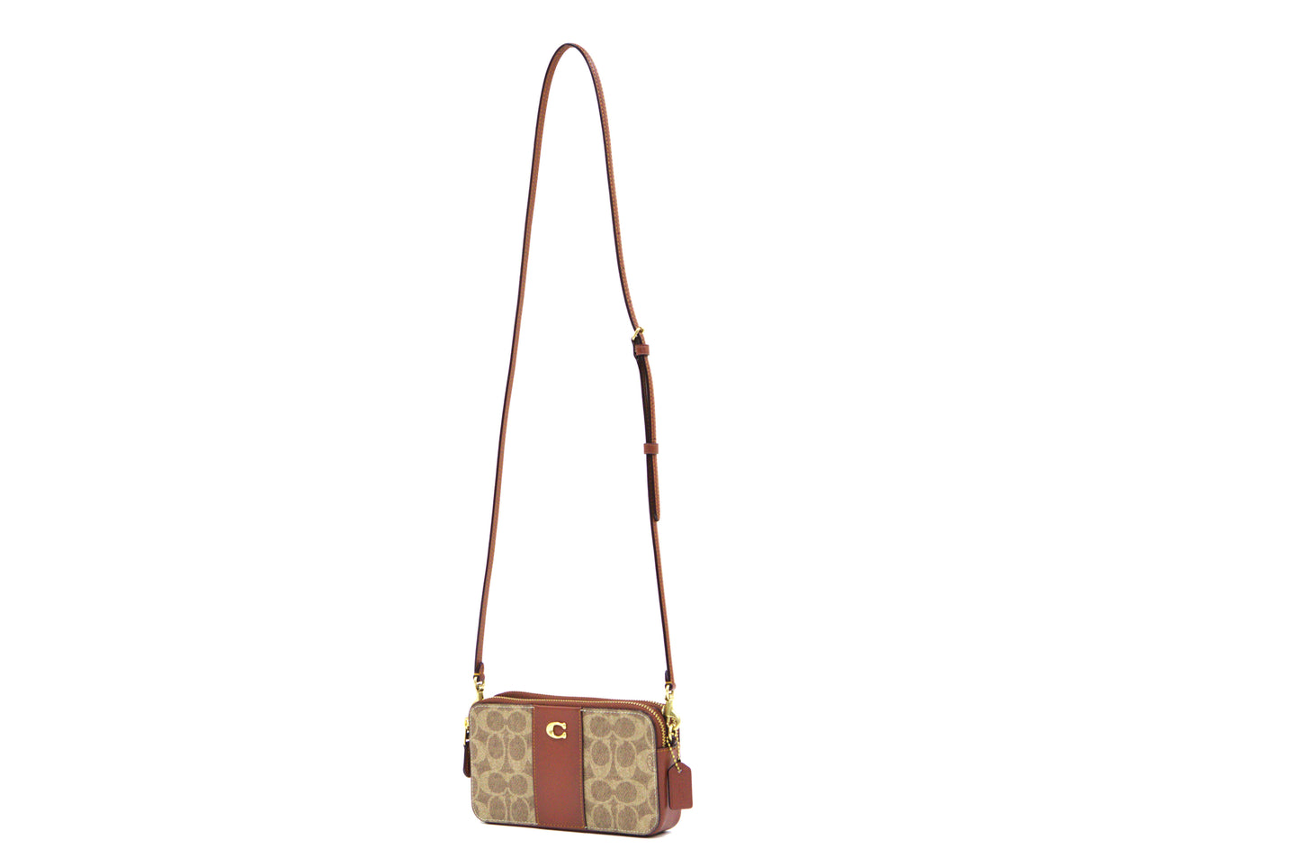 COACH CH797 CARD CASE SIGNATURE KIRA CROSSBODY TAN/RUST