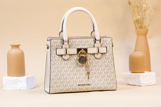 MICHAEL KORS 35F1GHMS1B HAMILTON SMALL SATCHEL LIGHT CREAM MULTI