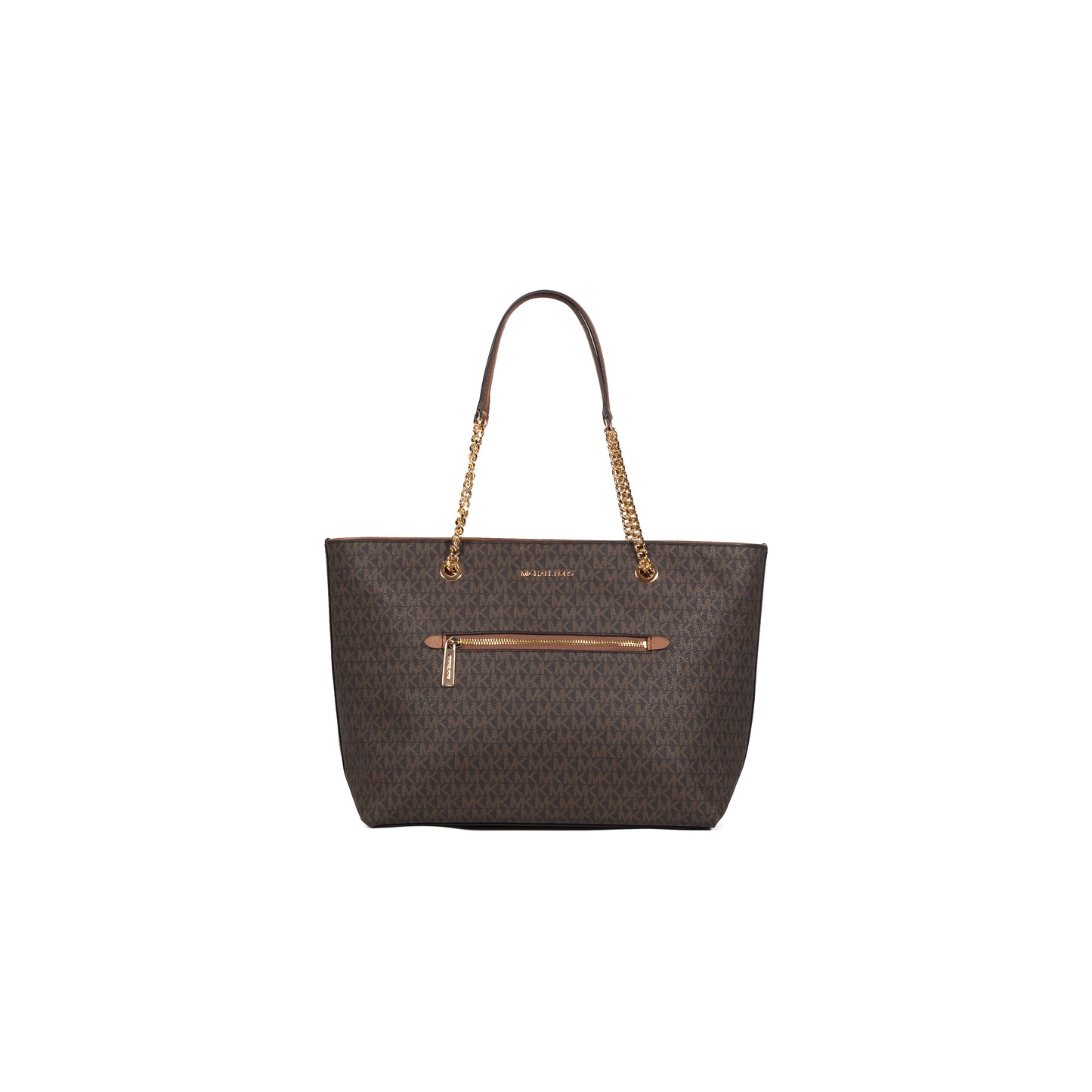 Michael Kors Women's Jet Set Item Medium Front Pocket Chain Tote Bag - Brown - Front View