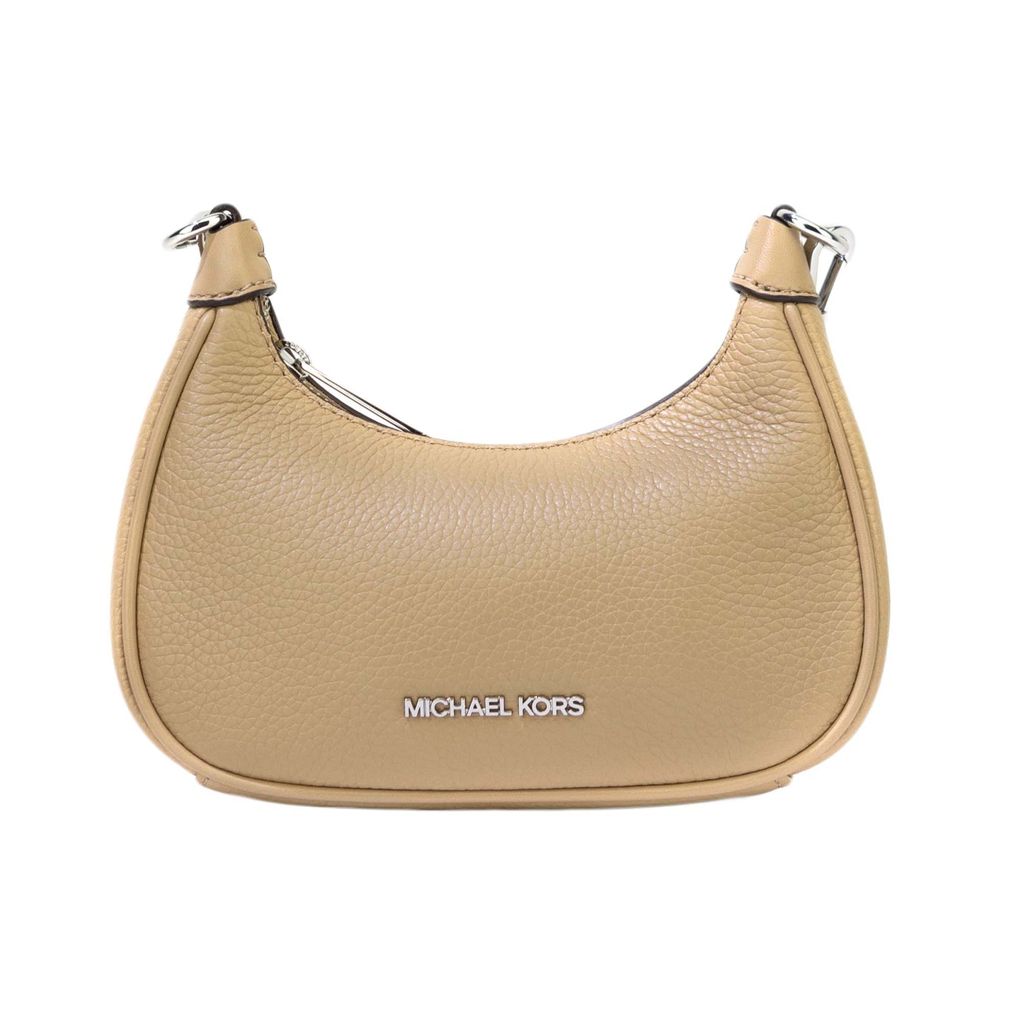 Michael Kors Cora Mini Camel Pebbled Leather Zip Pouchette Crossbody Handbag