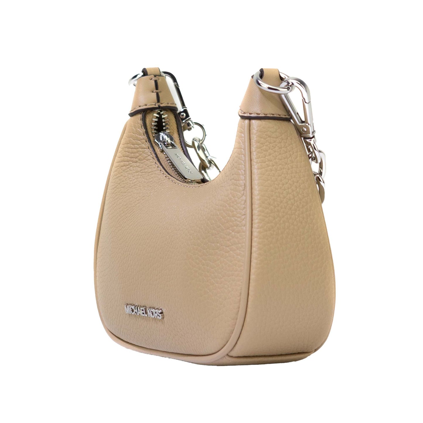 Michael Kors Cora Mini Camel Pebbled Leather Zip Pouchette Crossbody Handbag