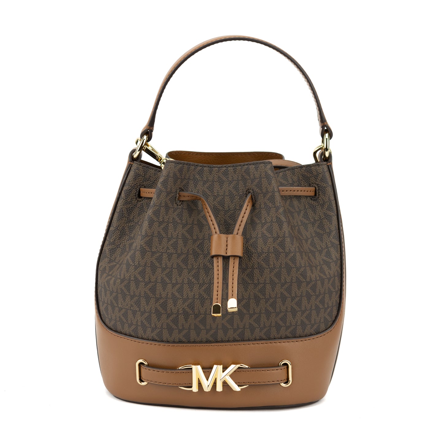 Michael Kors Reed MD Drawstring Bucket Messenger Handbag Purse Brown