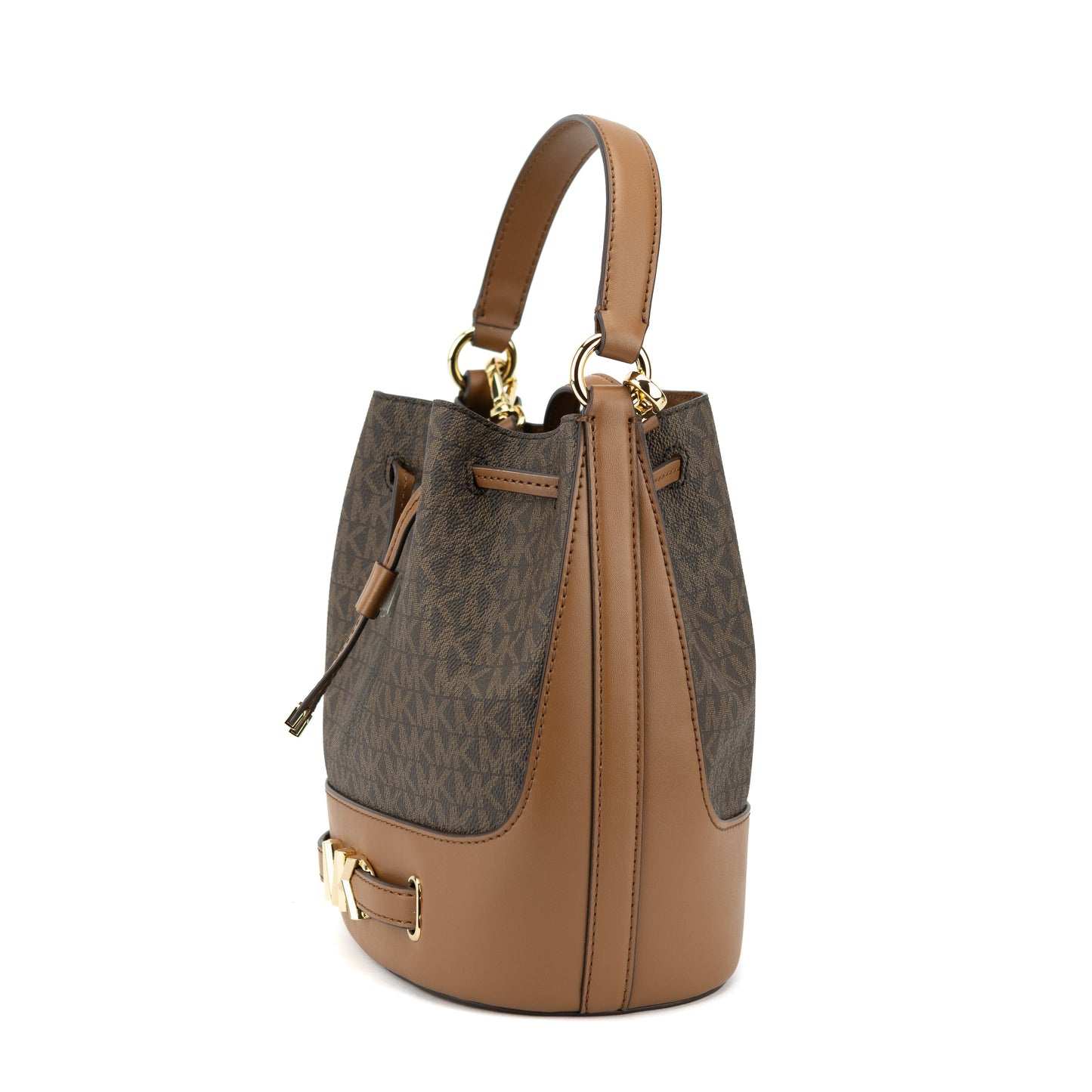 Michael Kors Reed MD Drawstring Bucket Messenger Handbag Purse Brown