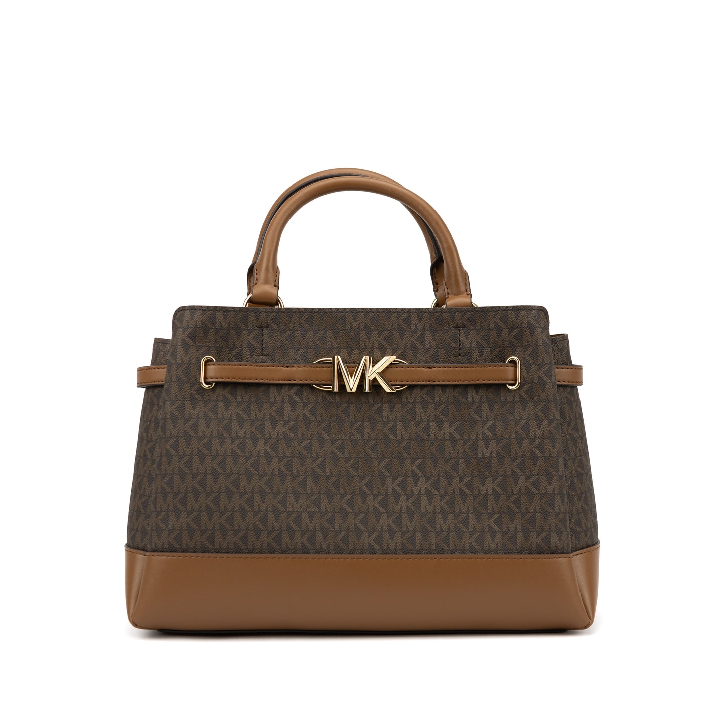 Michael Kors Reed Large Brown Satchel Shoulder Handbag Belted Purse Crossbody