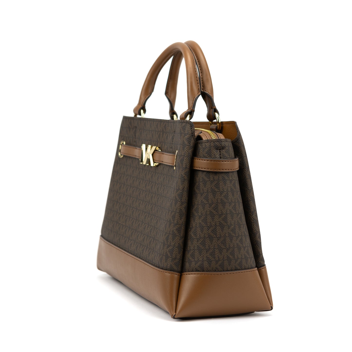 Michael Kors Reed Large Brown Satchel Shoulder Handbag Belted Purse Crossbody
