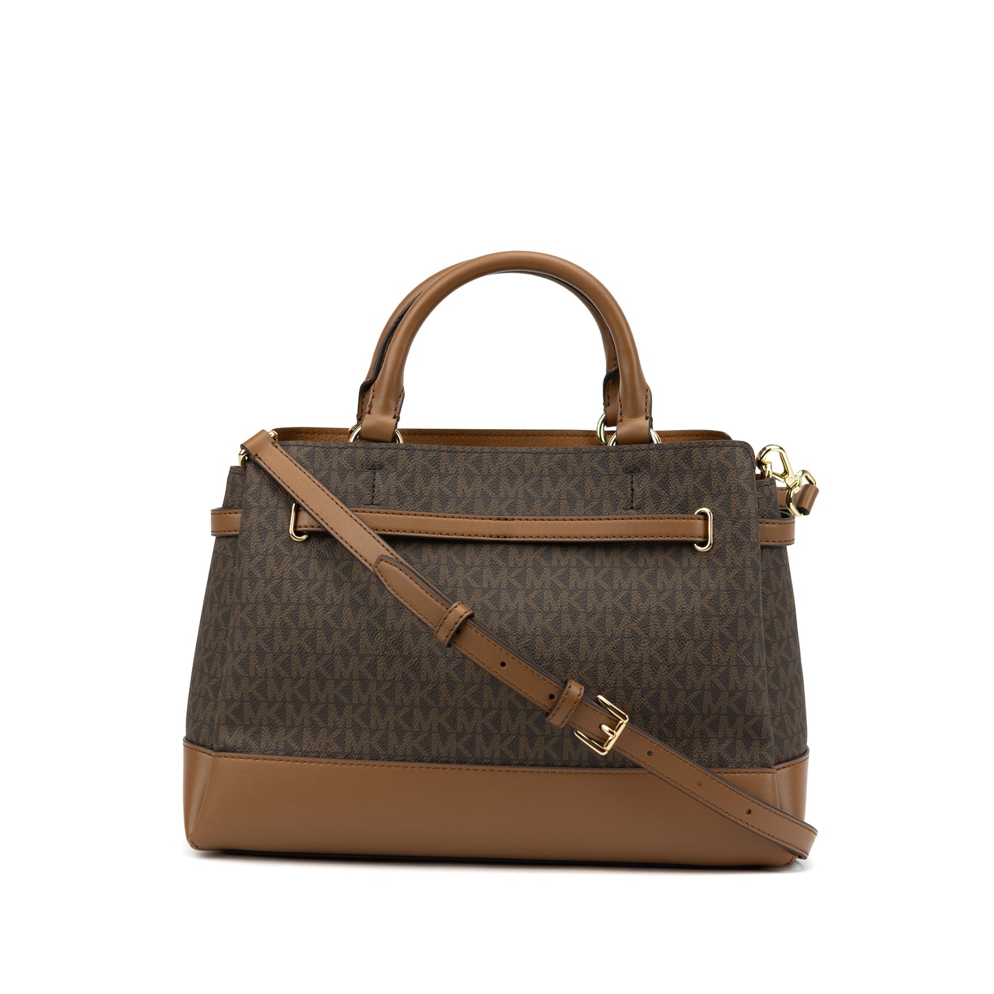 Michael Kors Reed Large Brown Satchel Shoulder Handbag Belted Purse Crossbody