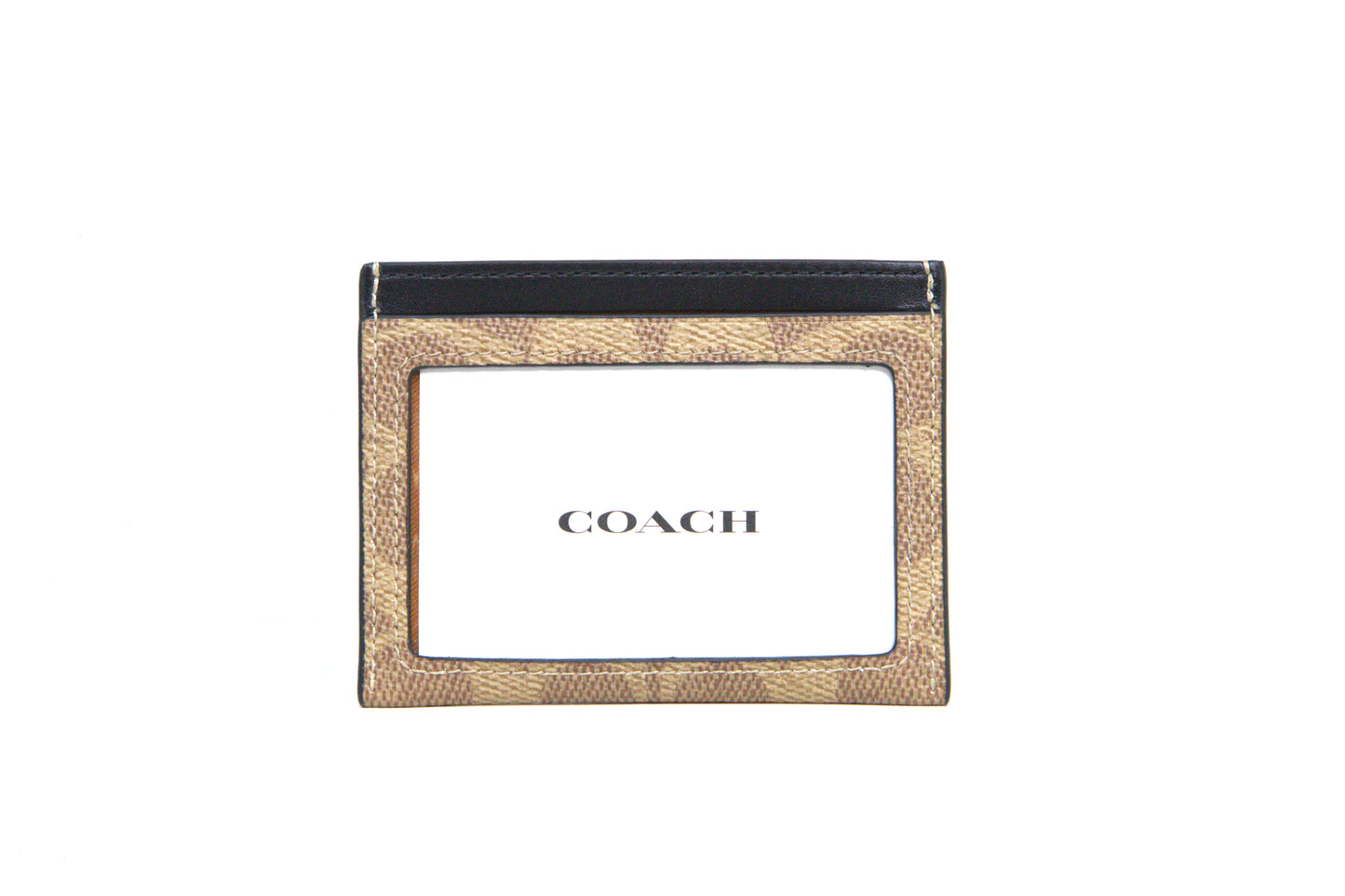 COACH CW366 SLIM ID CARD CASE SIGNATURE TAN/BLACK