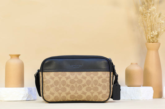 COACH CV921 GRAHAM CROSSBODY SIGNATURE TAN/BLACK