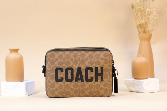 COACH CP136 CHARTER CROSSBODY 24 IN SIGNATURE COATED CANVAS TAN MULTI