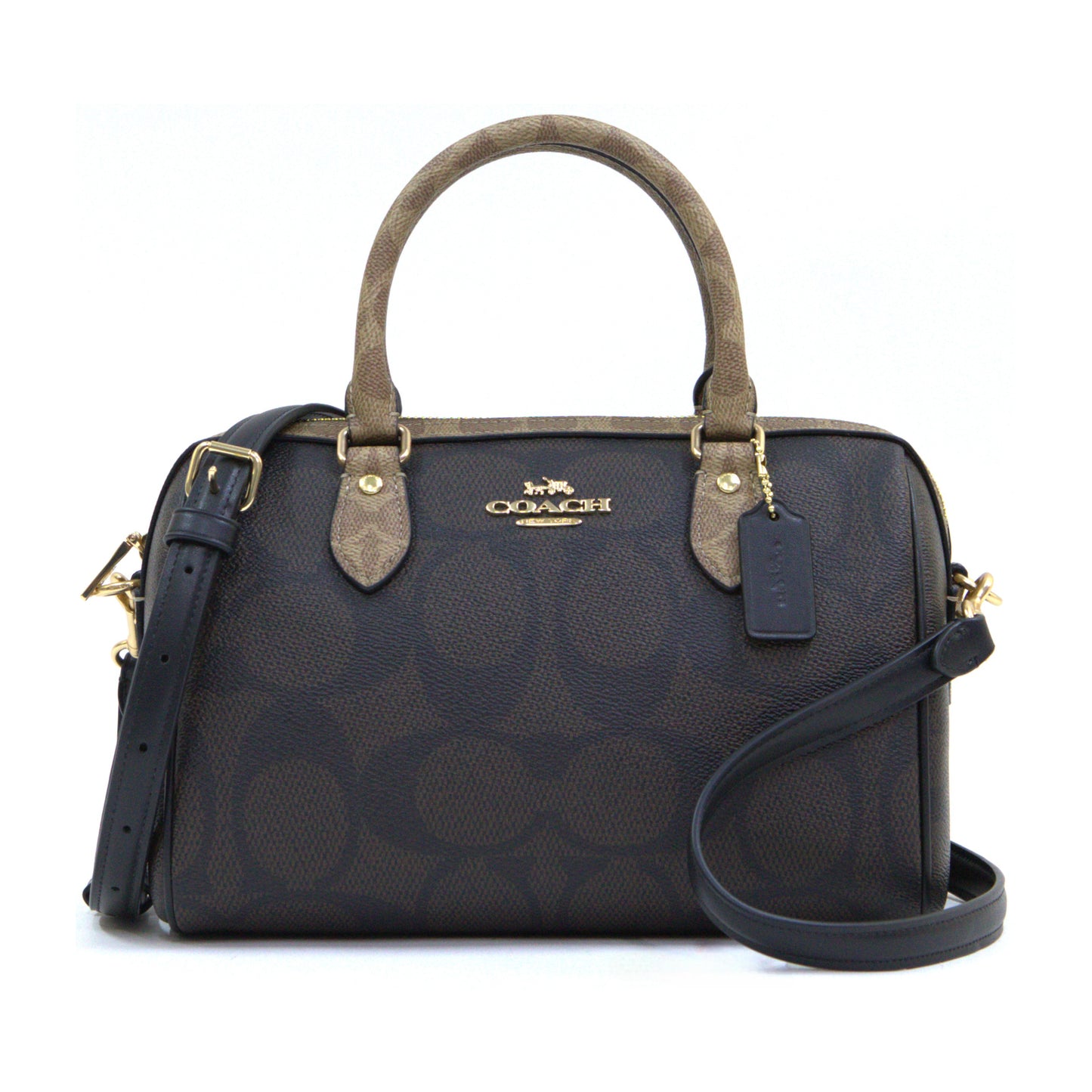 COACH CY679 SIGNATURE BLACK ROWAN WALNUT/TAN