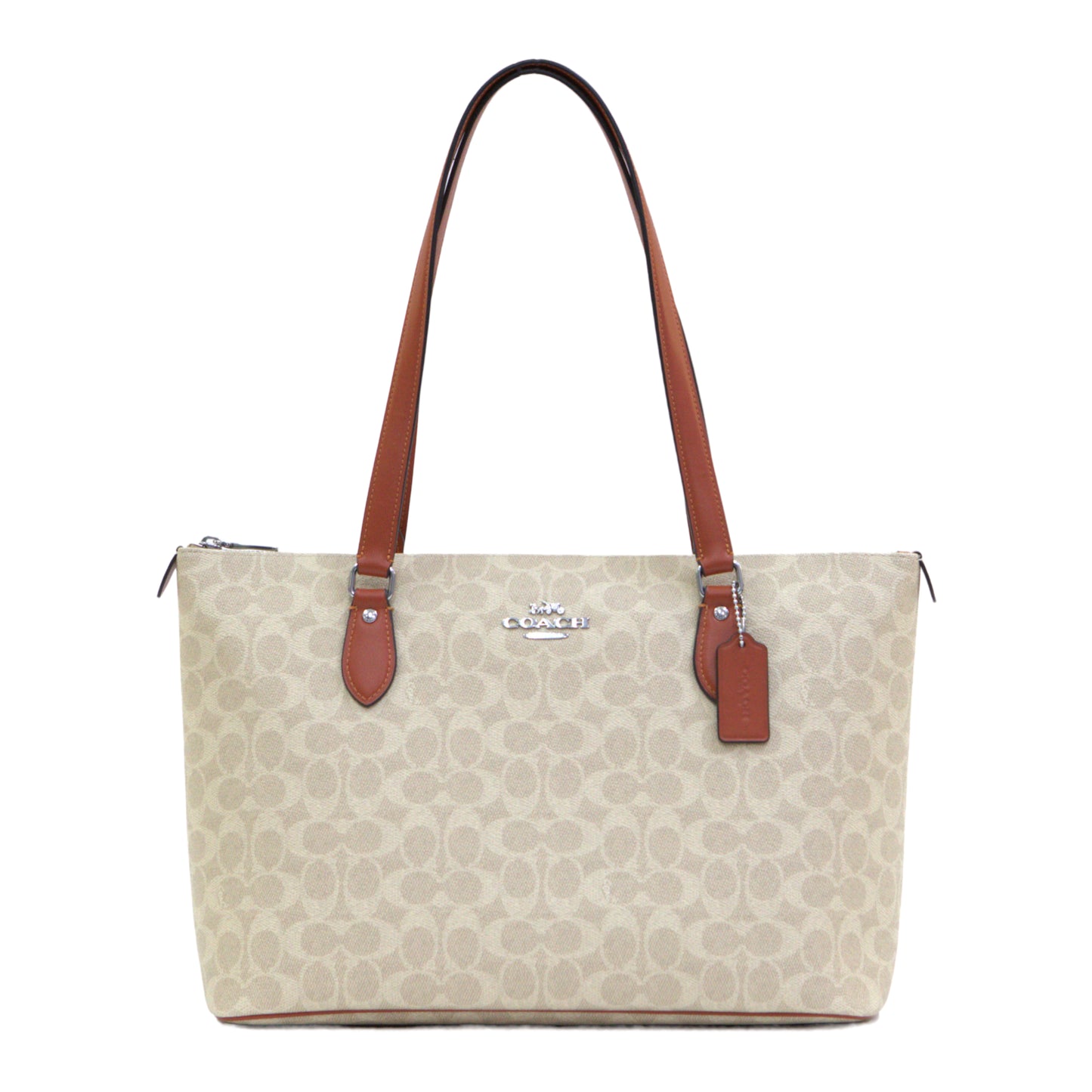 COACH CW381 SIGNATURE GALLERY TOTE SAND/ DEEP ORANGE
