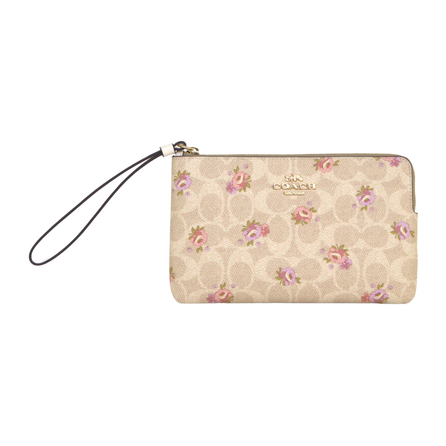COACH CBA72 LARGE CORN ZIP SIGNATURE FLORAL SAND MULTI