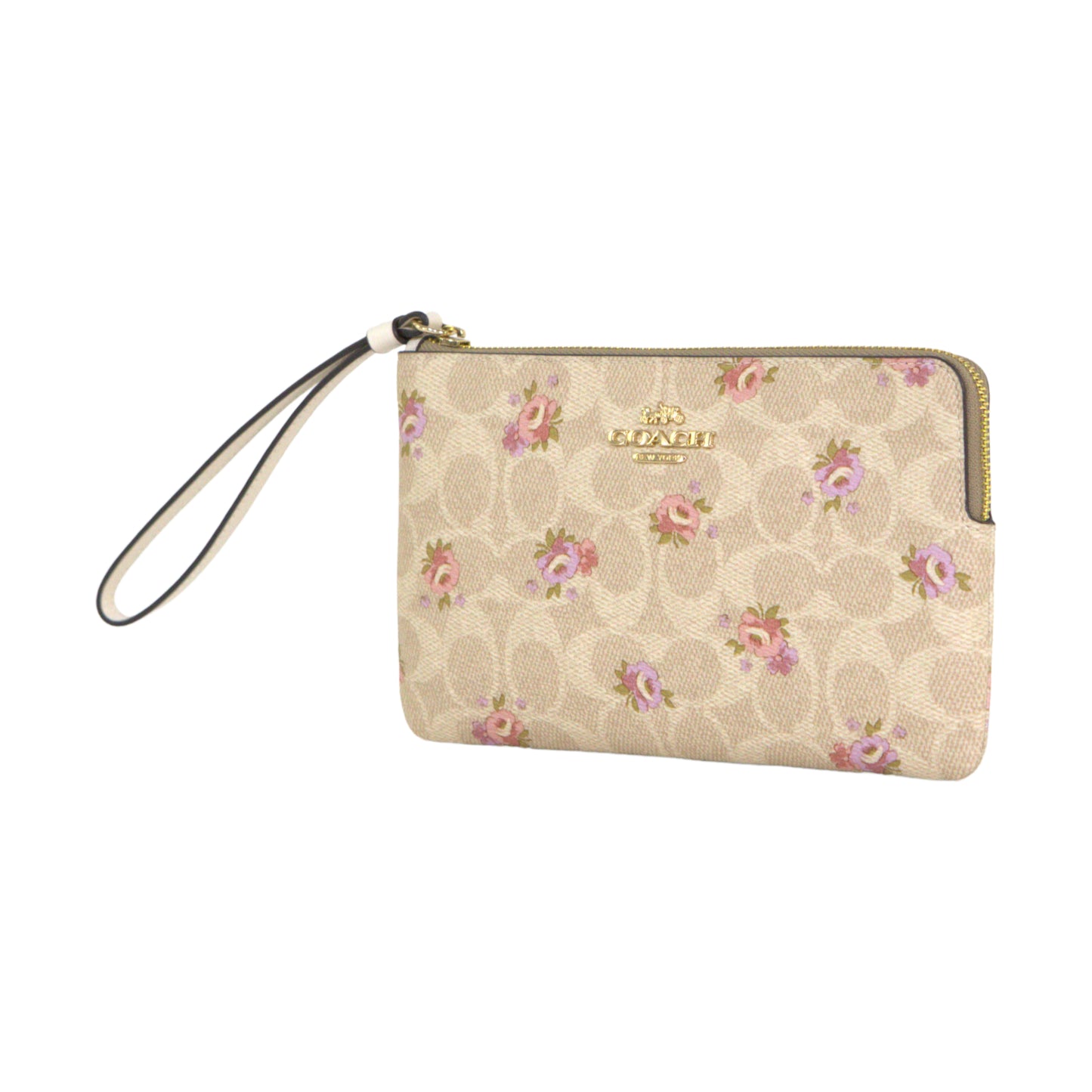 COACH CBA72 LARGE CORN ZIP SIGNATURE FLORAL SAND MULTI