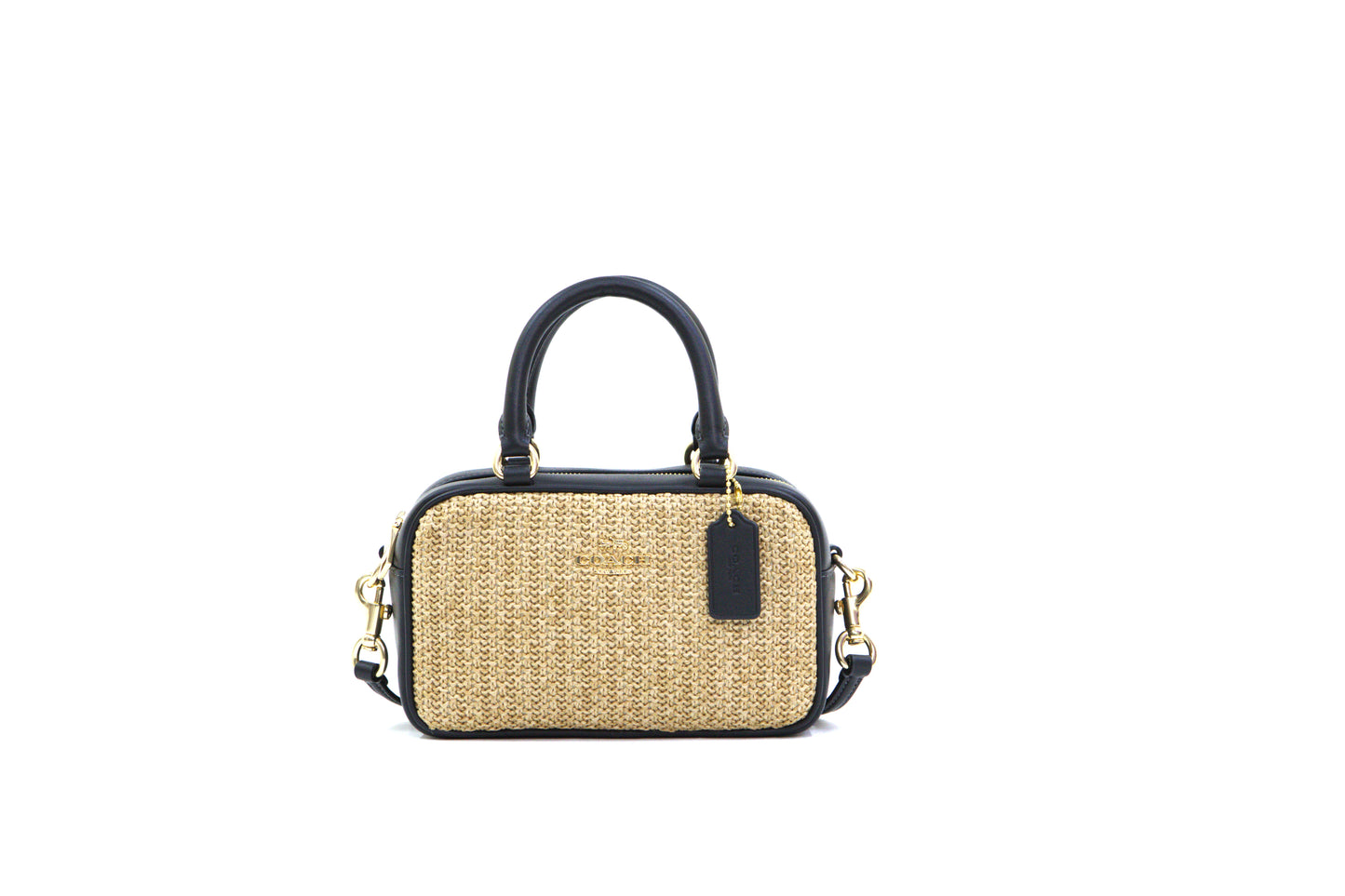 COACH CAK74 SATCHEL CROSSBODY STRAW TOAST/BLACK