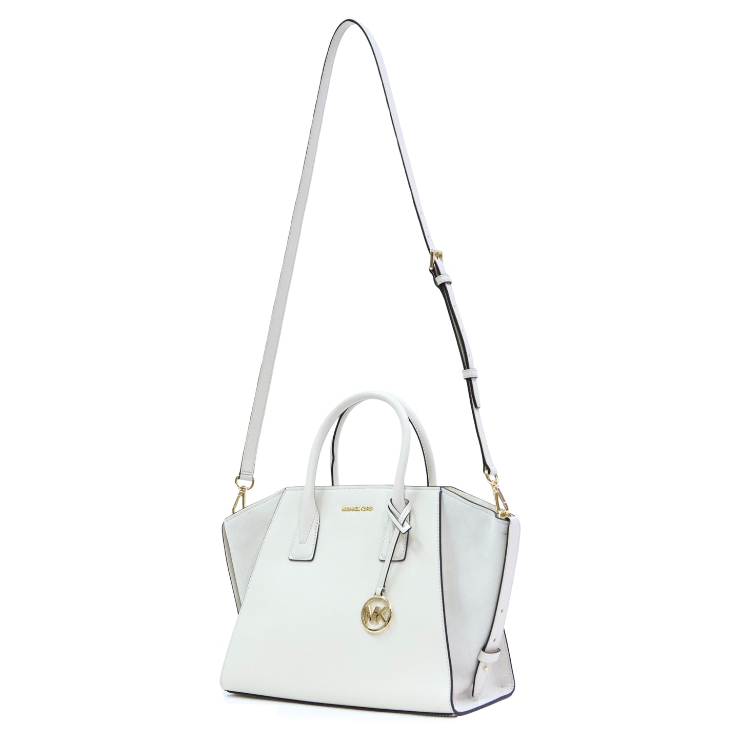 MICHAEL KORS 35F4G4VS3L AVRIL LARGE TOP ZIP SATCHEL LEATHER LIGHT CREAM