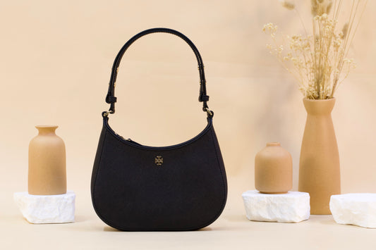 Tory Burch Emerson Saffiano Leather Shoulder Bag in Black