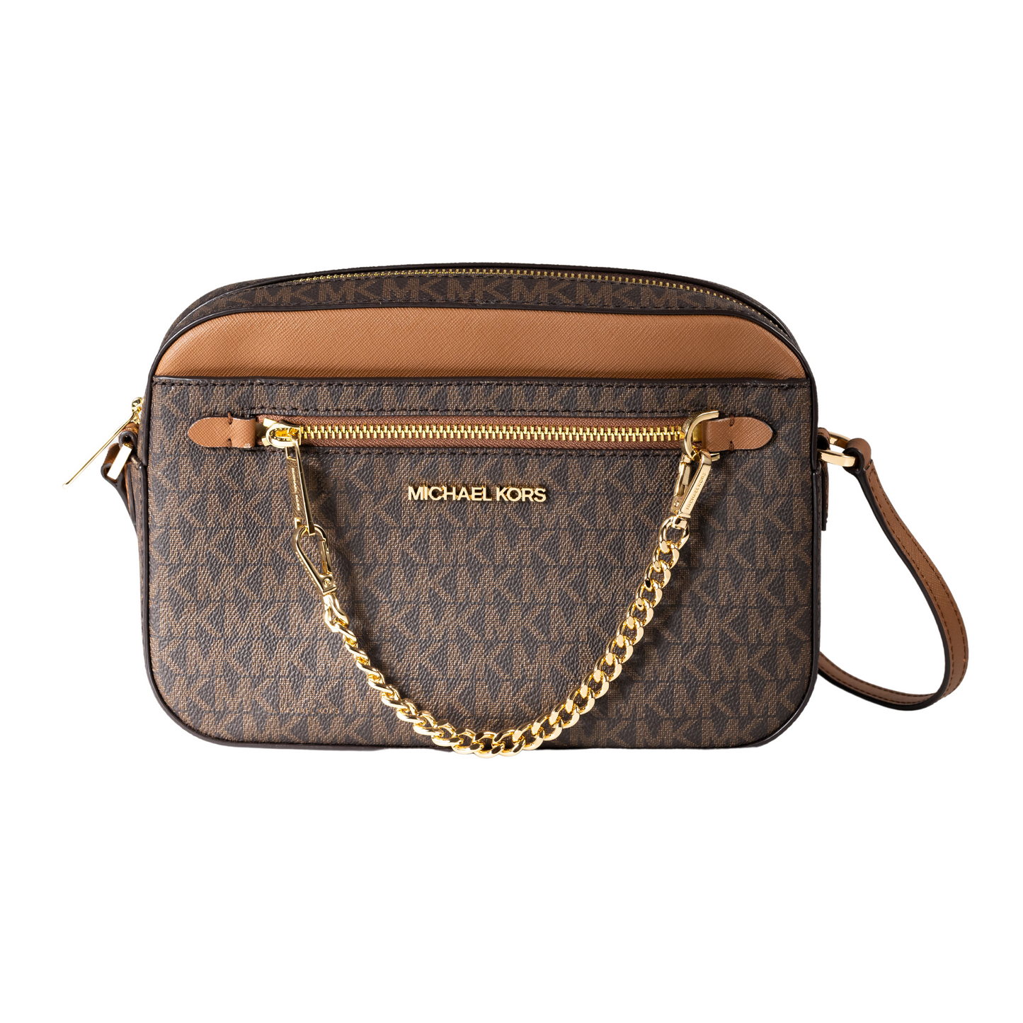 Michael Kors Jet Set Item Large East West Zip Chain MK Leather Crossbody Bag