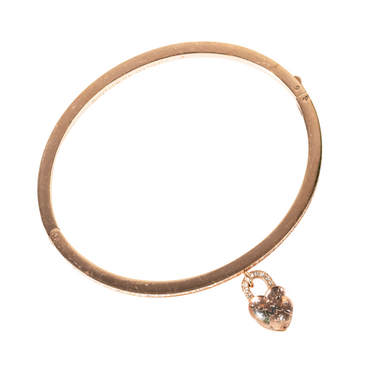 Michael Kors Women’s Crystals Paved Stainless Steel Bangle with MK Logo Crystal Pave Heart-Padlock Charm- MKJX7019791 - 796483531611