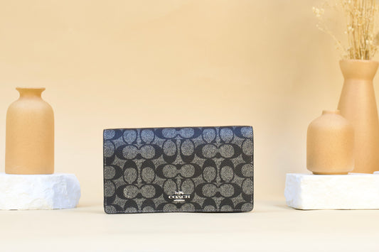 COACH CX593 ANN FOLDOVER CLUTCH METALLIC SIGNATURE IN GUNMETAL MULTI