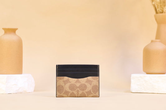 COACH CW366 SLIM ID CARD CASE SIGNATURE TAN/BLACK