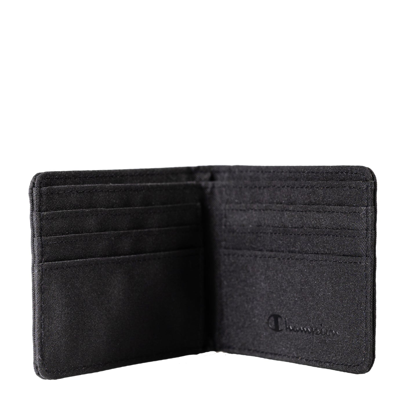 Champion Graphic Bifold Wallet Slim Design with Ample Storage 6 Card Slots, 2 Slip Pockets, and 1 Currency Compartment Iconic Champion "C" Patch on Front Interior Logo Print Detail and Textile Lining