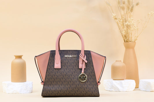 Michael Kors Avril Small Top Zip Satchel Shoulder Crossbody Bag MK Brown Rose