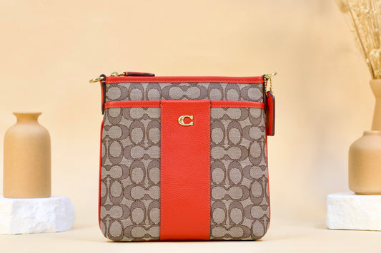 Coach Women's Boxed Kitt Messenger Crossbody In Signature Jacquard - Brown / Red
