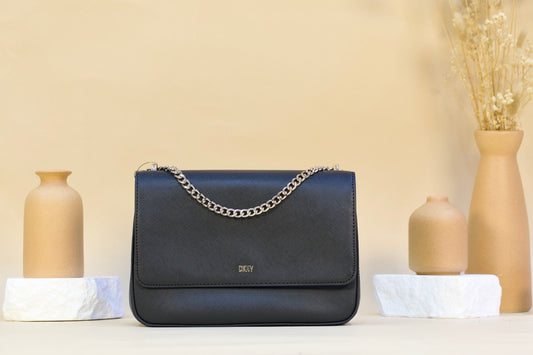 DKNY R84313A13 SINA MD FLAP SHOULDER BAG BLACK