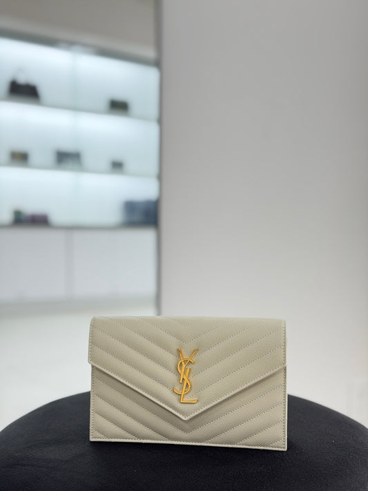 Saint Laurent Cassandre Matelassé Envelope Chain Wallet