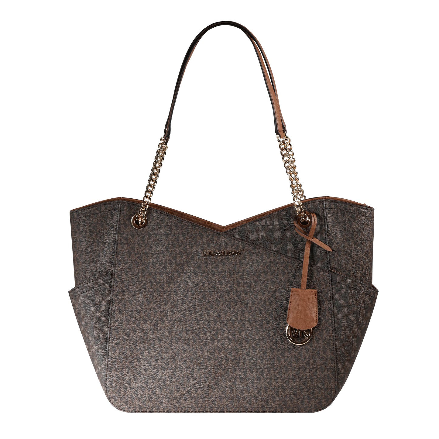 Michael Kors MK Signature Jet Set Travel Large Chain Shoulder Tote - Brown