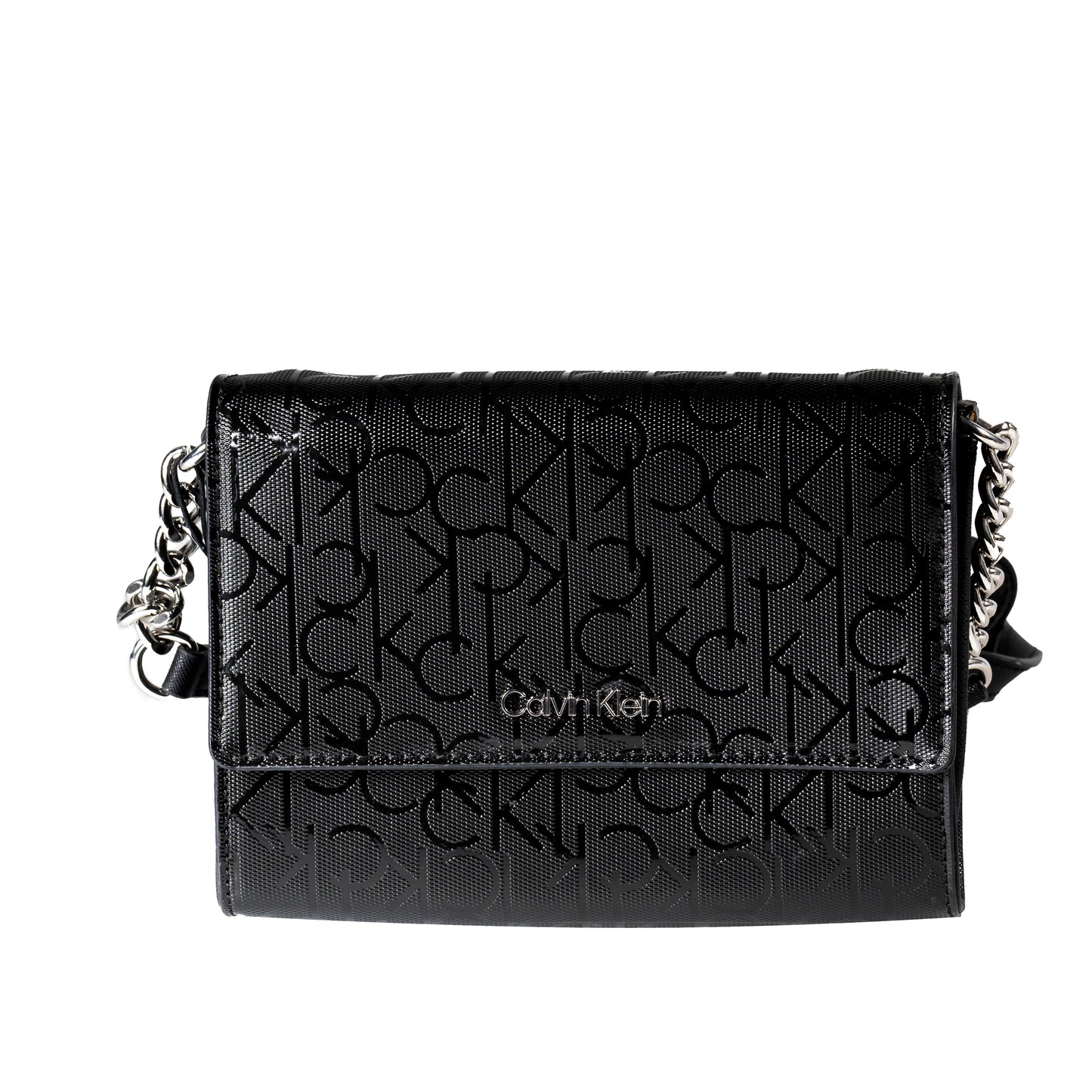 Calvin Klein Key Item Signature Organizational Flap Crossbody Stylish and Functional Crossbody Strap with Chain Detail Flap with Magnetic Snap Closure