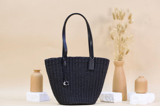 COACH SMALL TOTE STRAW RAFFIA BLACK