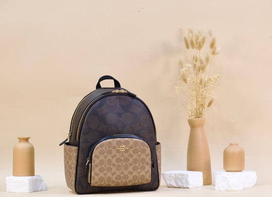 COACH CZ771 SIGNATURE BLOCKED COURT BACKPACK WALNUT/TAN