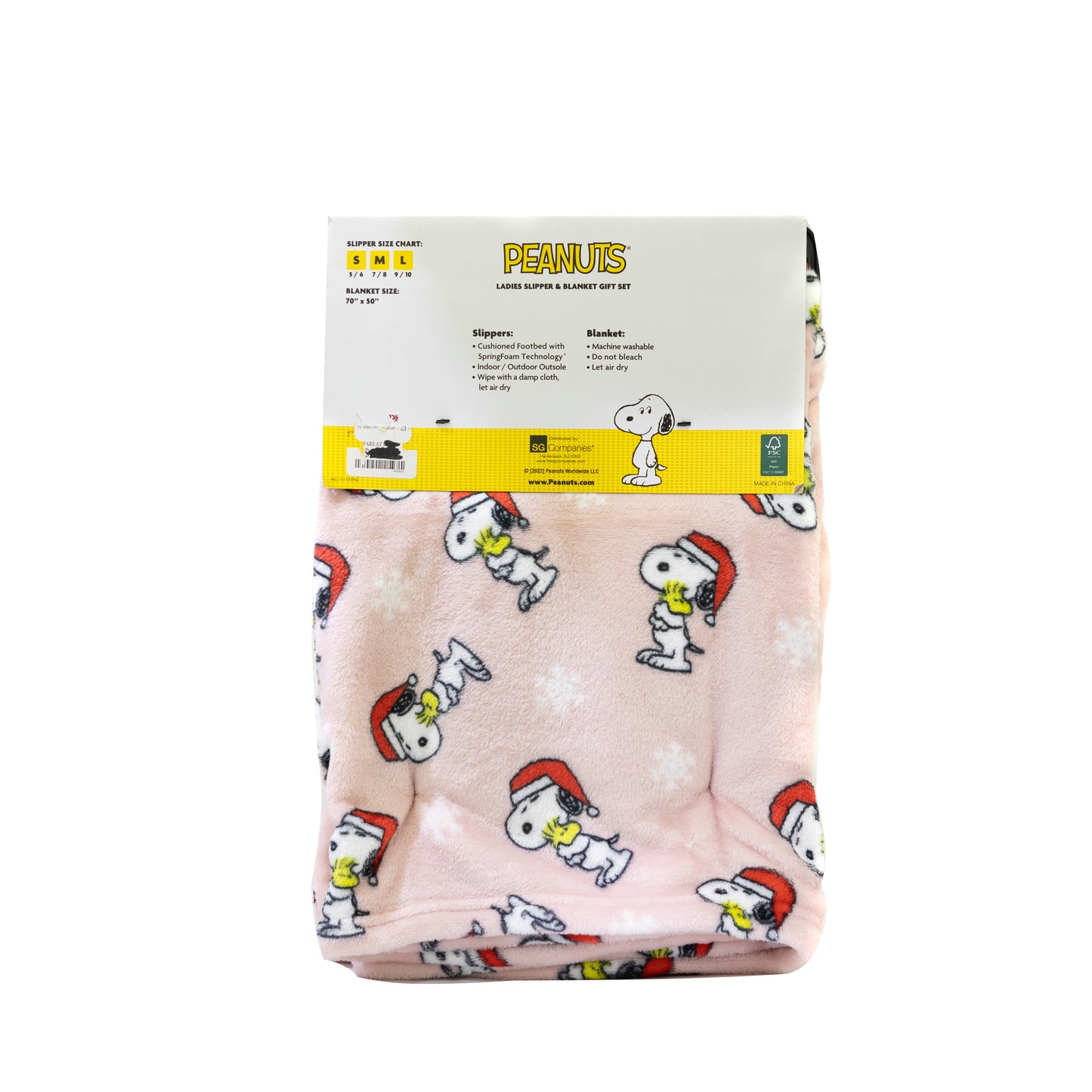 PEANUTS LADIES SLIPPERS & BLANKET GIFT SET MEDIUM