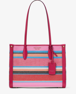 KATE SPADE KH362 MD TOTE STRIPED WOVEN WILD RASPBERRY