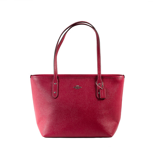 Coach Crossgrain Leather City Tote Handbag True Red Cross Grain Leather Construction Gold-Tone Hardware True Red Color Zip-Top Closure Spacious Interior with Multiple Pockets Fabric Lining Versatile Handles with 25.40 cm Drop