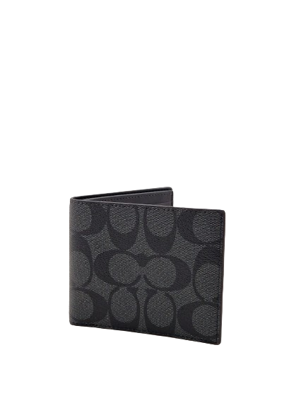 Coach Men's Id Billfold Wallet In Signature Canvas Charcoal - Black